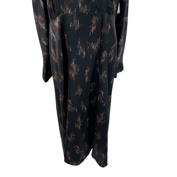 Vince Wisteria Wrap Dress Midi Satin Long Sleeve Black Size XL *Damaged - Picture 7 of 16